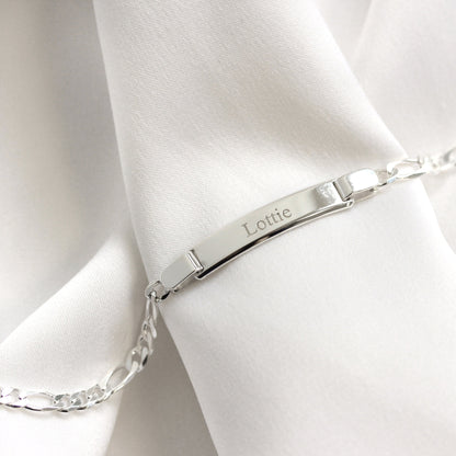 Sterling Silver Figaro Identity Plate Bracelet