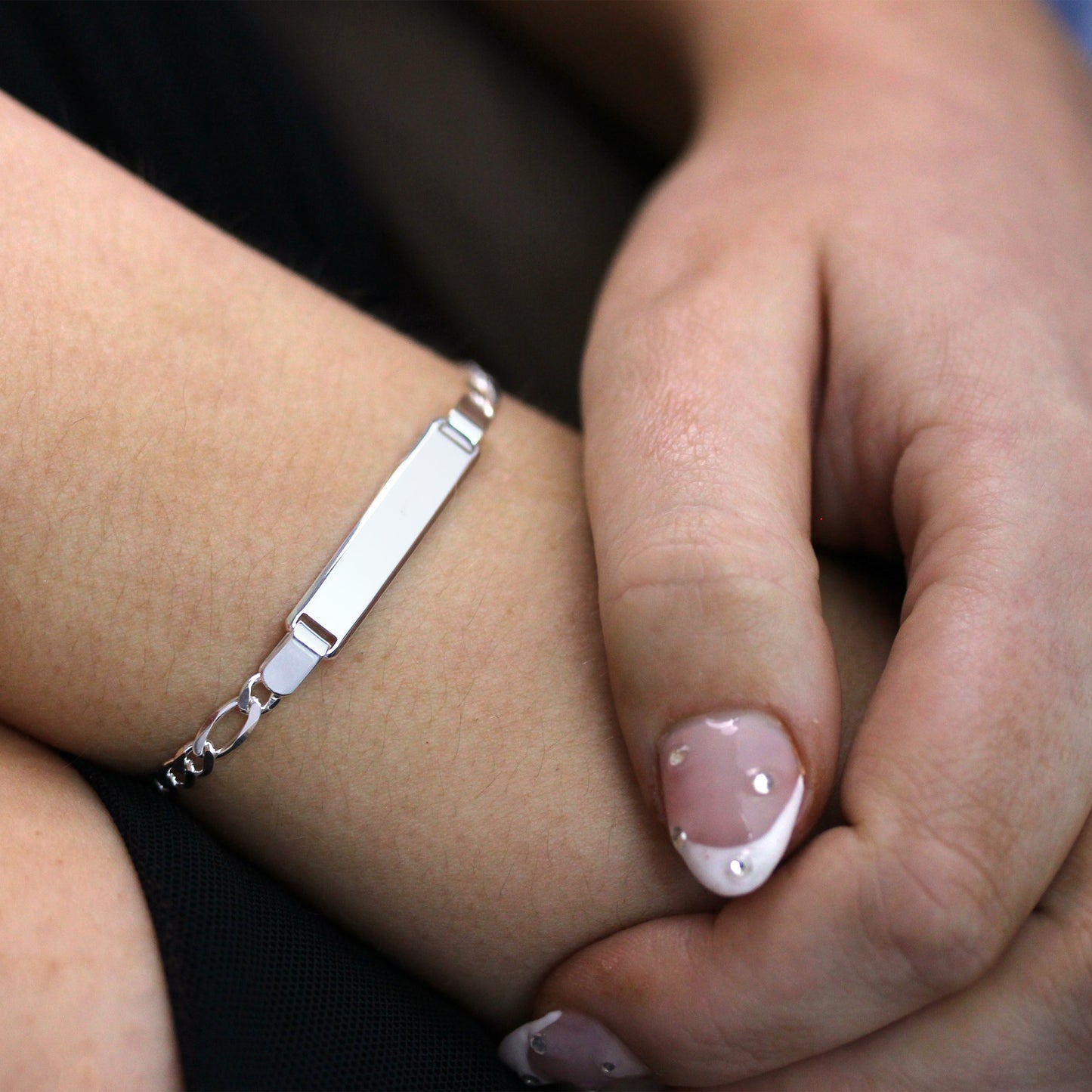 Sterling Silver Figaro Identity Plate Bracelet