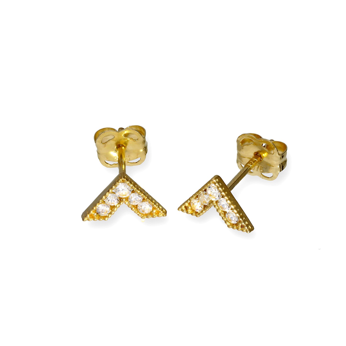 9ct Gold & Clear CZ Crystal V Stud Earrings