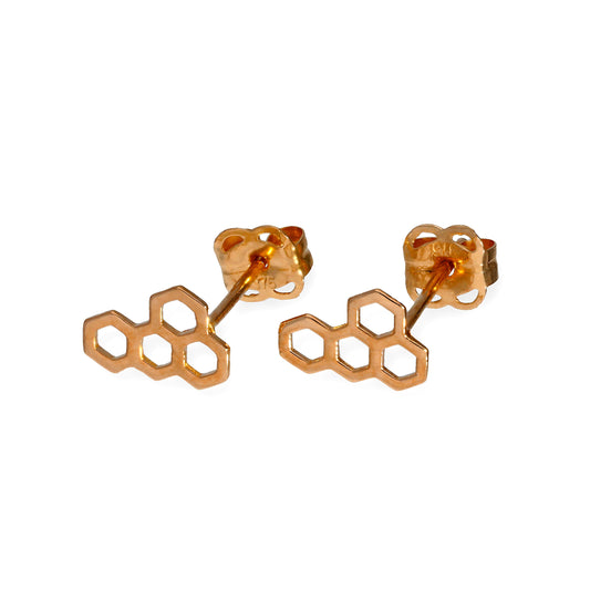 9ct Rose Gold Honeycomb Stud Earrings