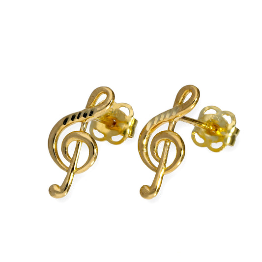 9ct Gold Treble Clef Stud Earrings