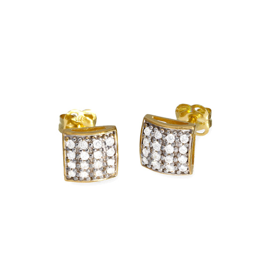 9ct Gold & Clear CZ Crystal Square Stud Earrings