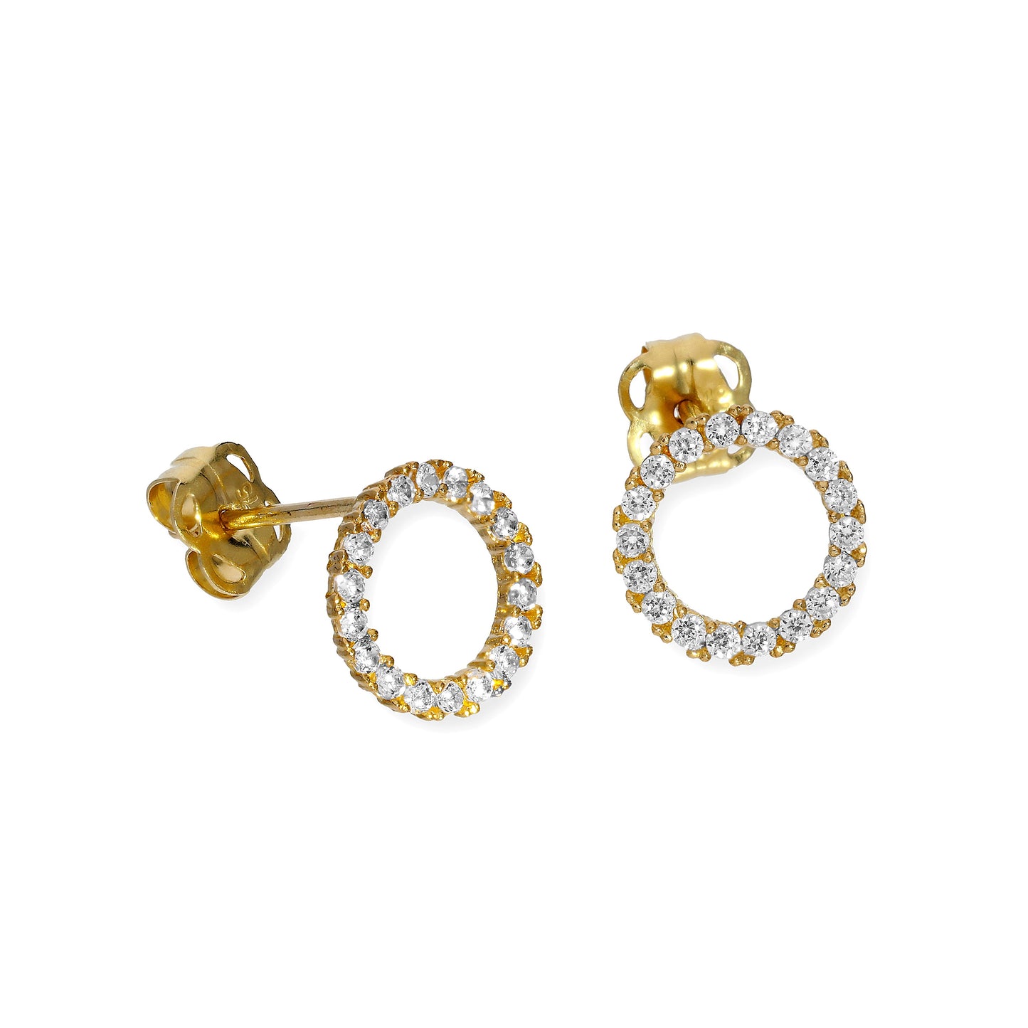 9ct Gold & Clear CZ Crystal Karma Circle Stud Earrings