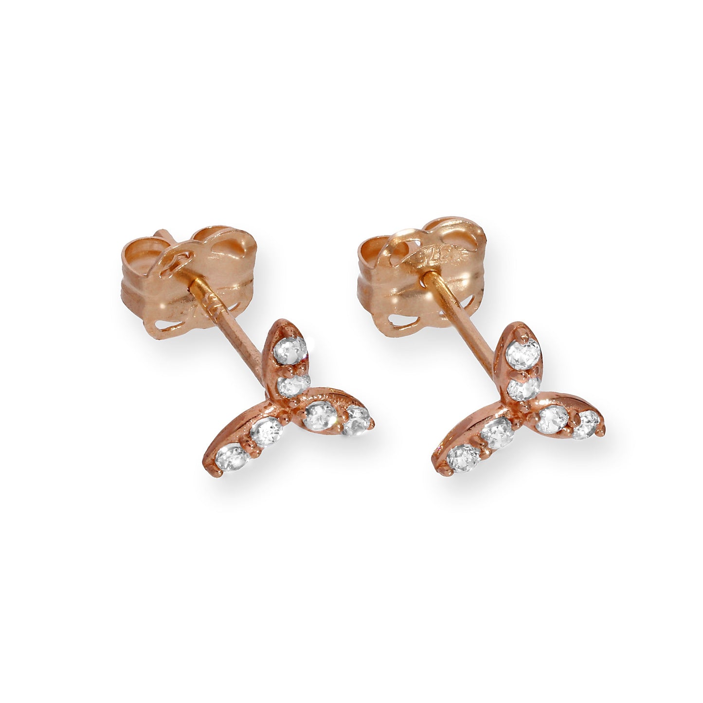 9ct Rose Gold & Clear CZ Crystal Leaves Stud Earrings