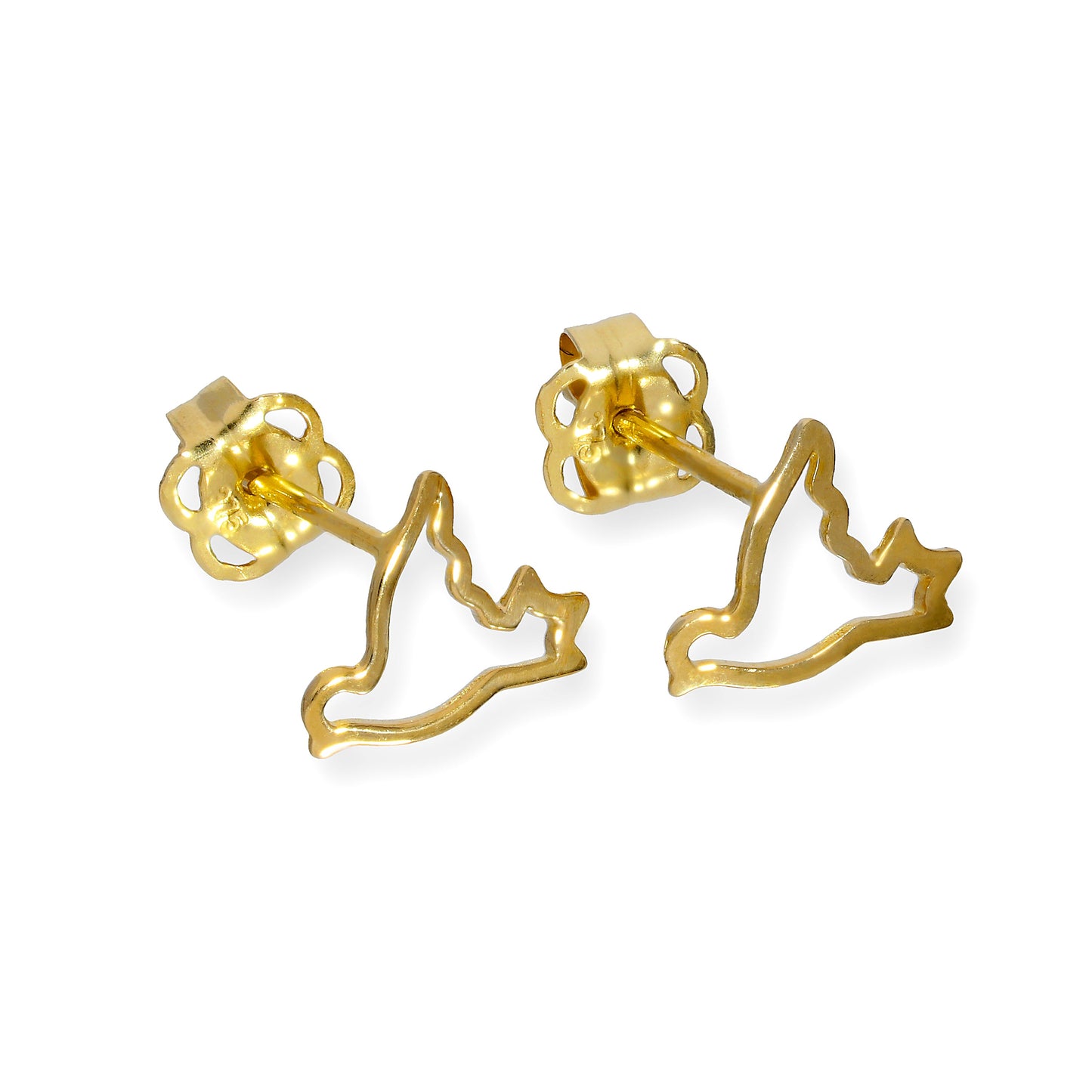 9ct Gold Flying Dove Outline Stud Earrings