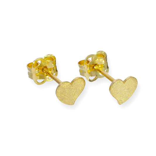 9ct Gold Frosted Heart Stud Earrings