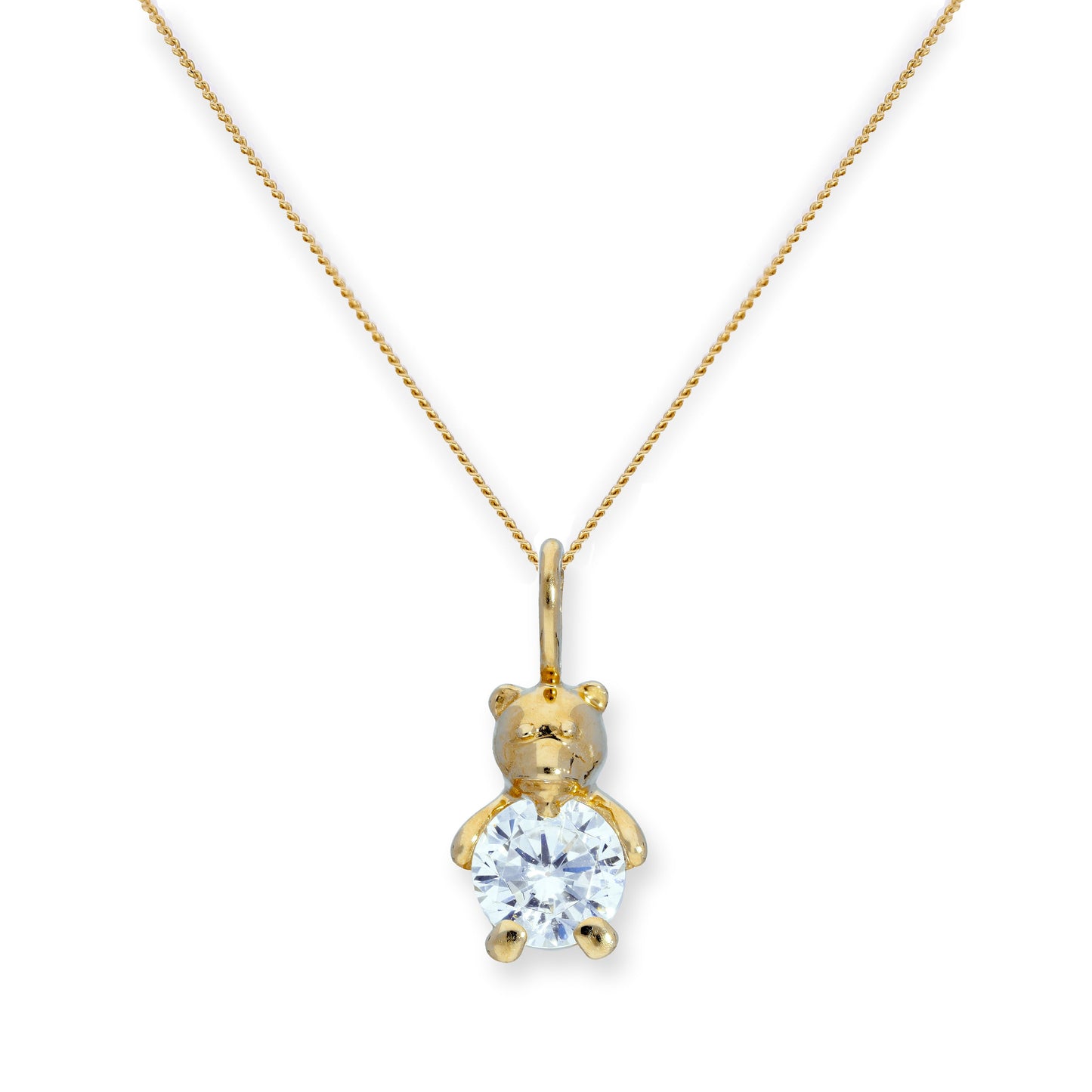 9ct Gold & Clear CZ Crystal Teddy Bear Pendant Necklace 16 - 20 Inches