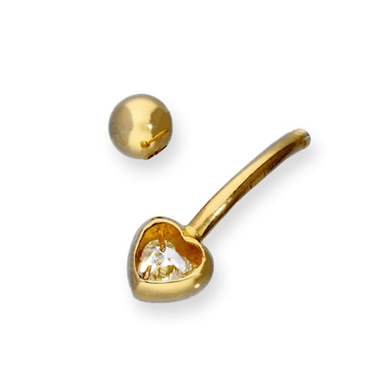 9ct Gold & Clear CZ Crystal Heart Ball End Belly Bar