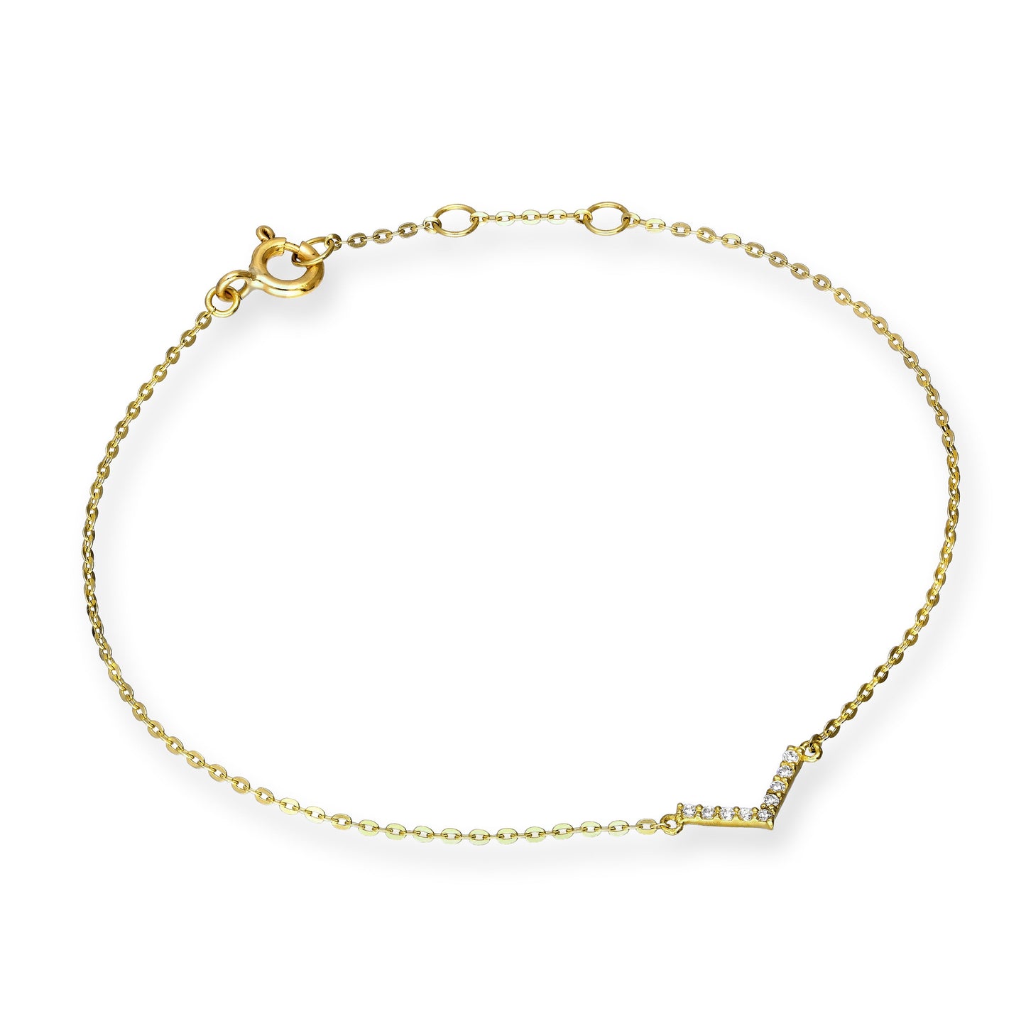 9ct Gold & Clear CZ Crystal 7 Inch V Bracelet