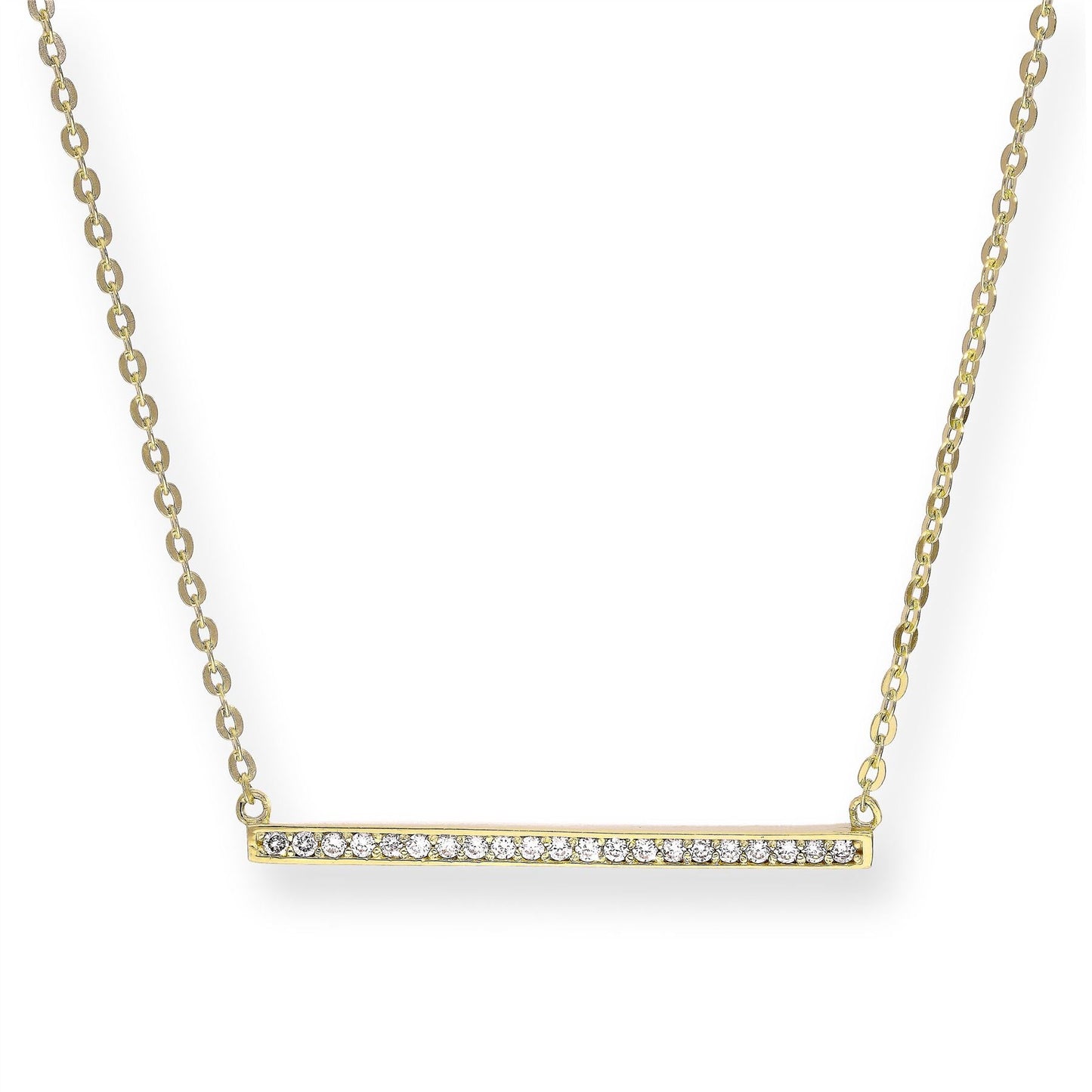 9ct Gold & Clear CZ Crystal Bar on 18 Inches Chain