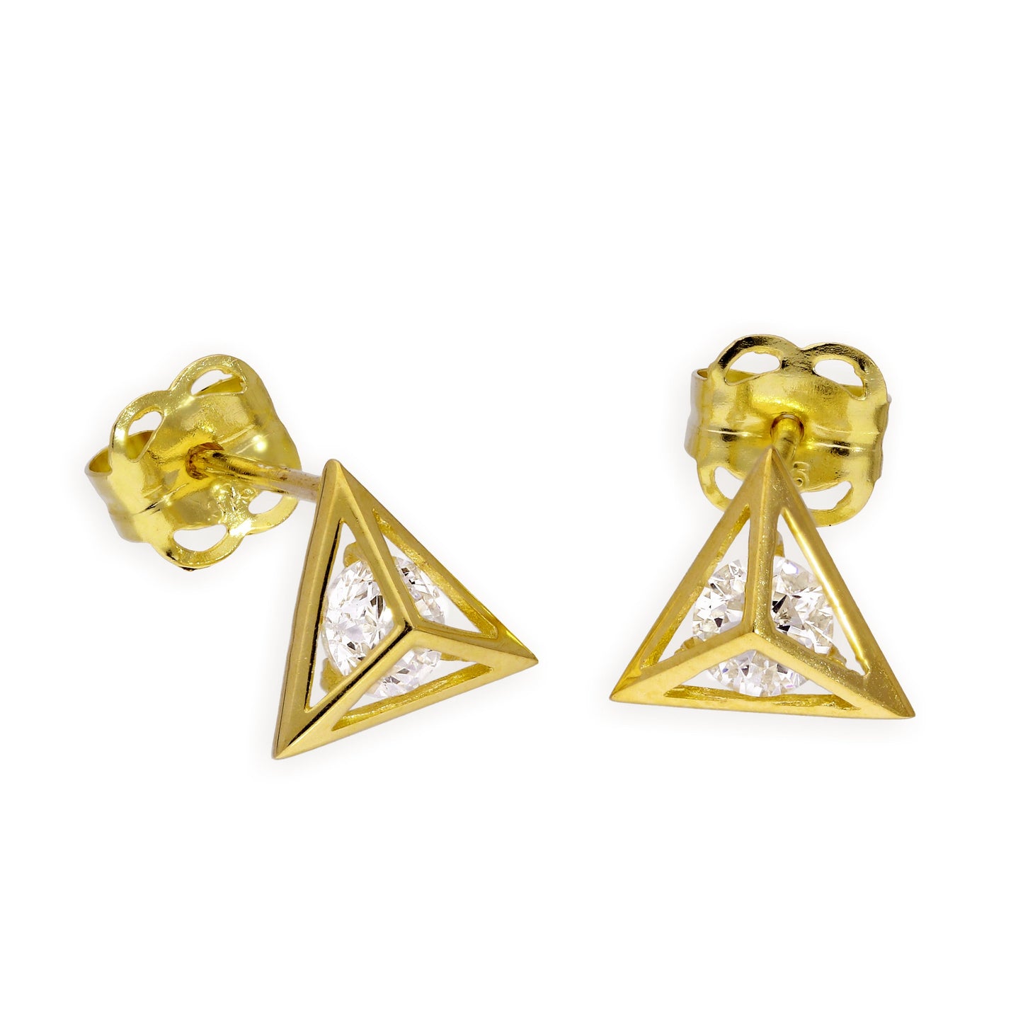 9ct Gold & Clear CZ Crystal Pyramid Stud Earrings