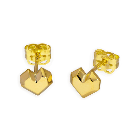 9ct Gold Origami Heart Stud Earrings