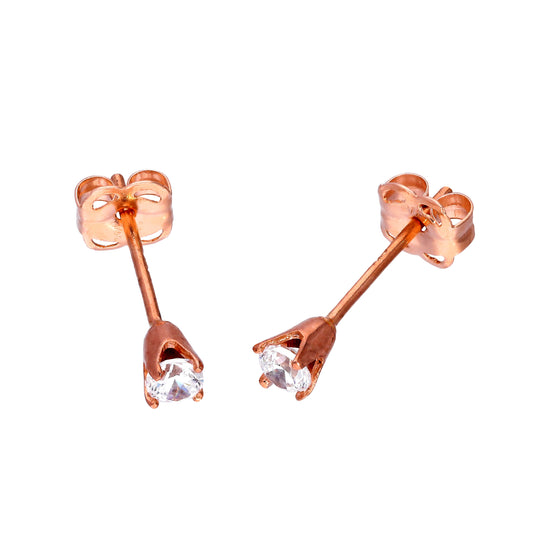 9ct Rose Gold & Clear CZ Crystal Stud Earrings