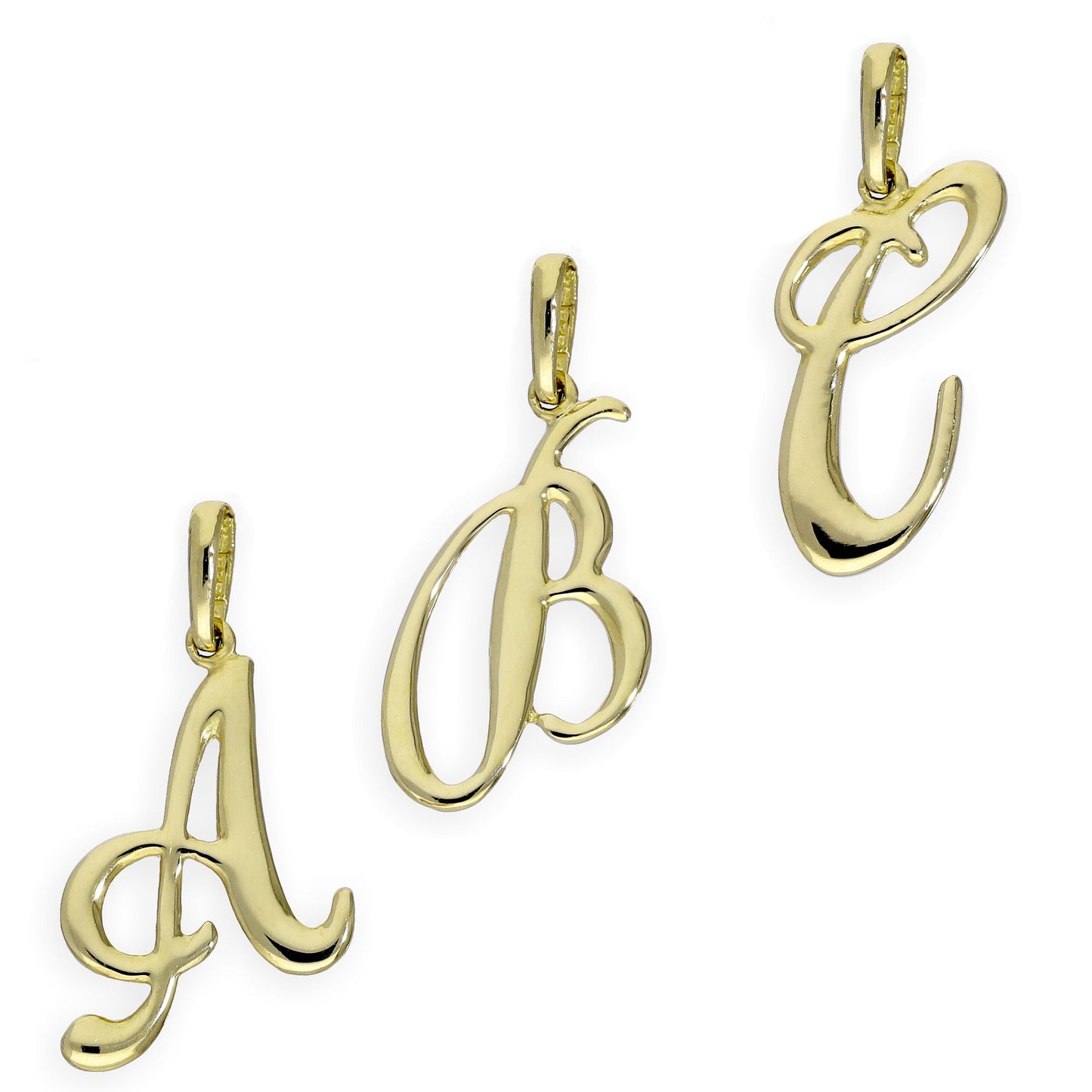 9ct Gold Fancy Calligraphy Script Letter Charms A - Z