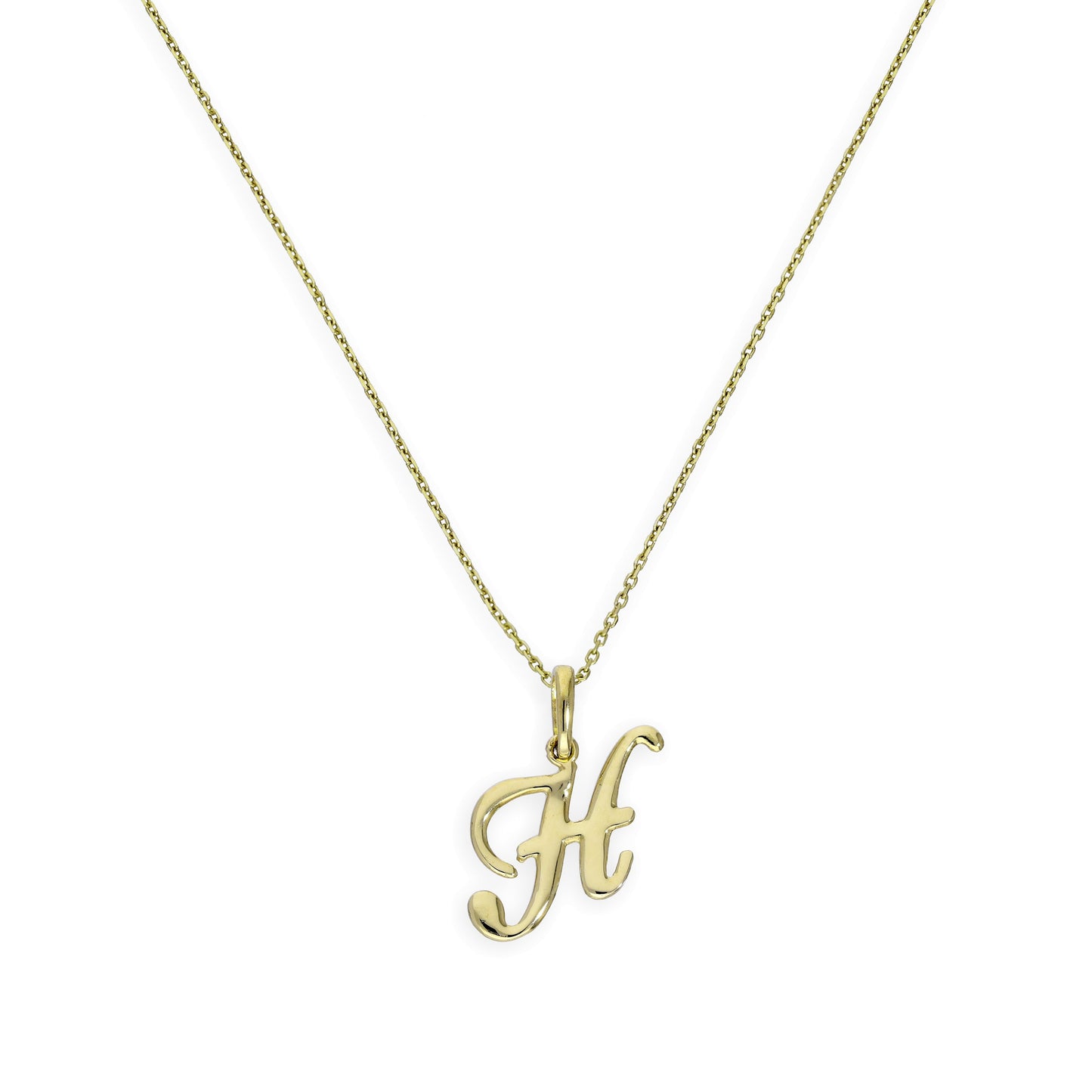 9ct Gold Fancy Calligraphy Script Letter H Pendant Necklace 16 - 20 Inches