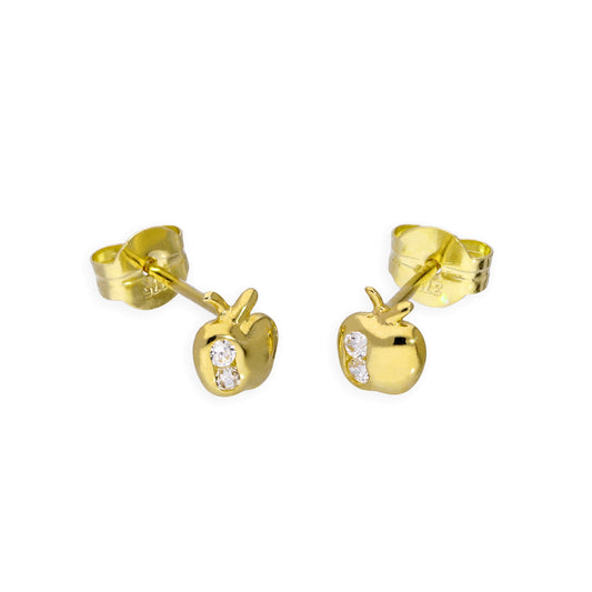 9ct Gold & Clear CZ Crystal Apple Stud Earrings