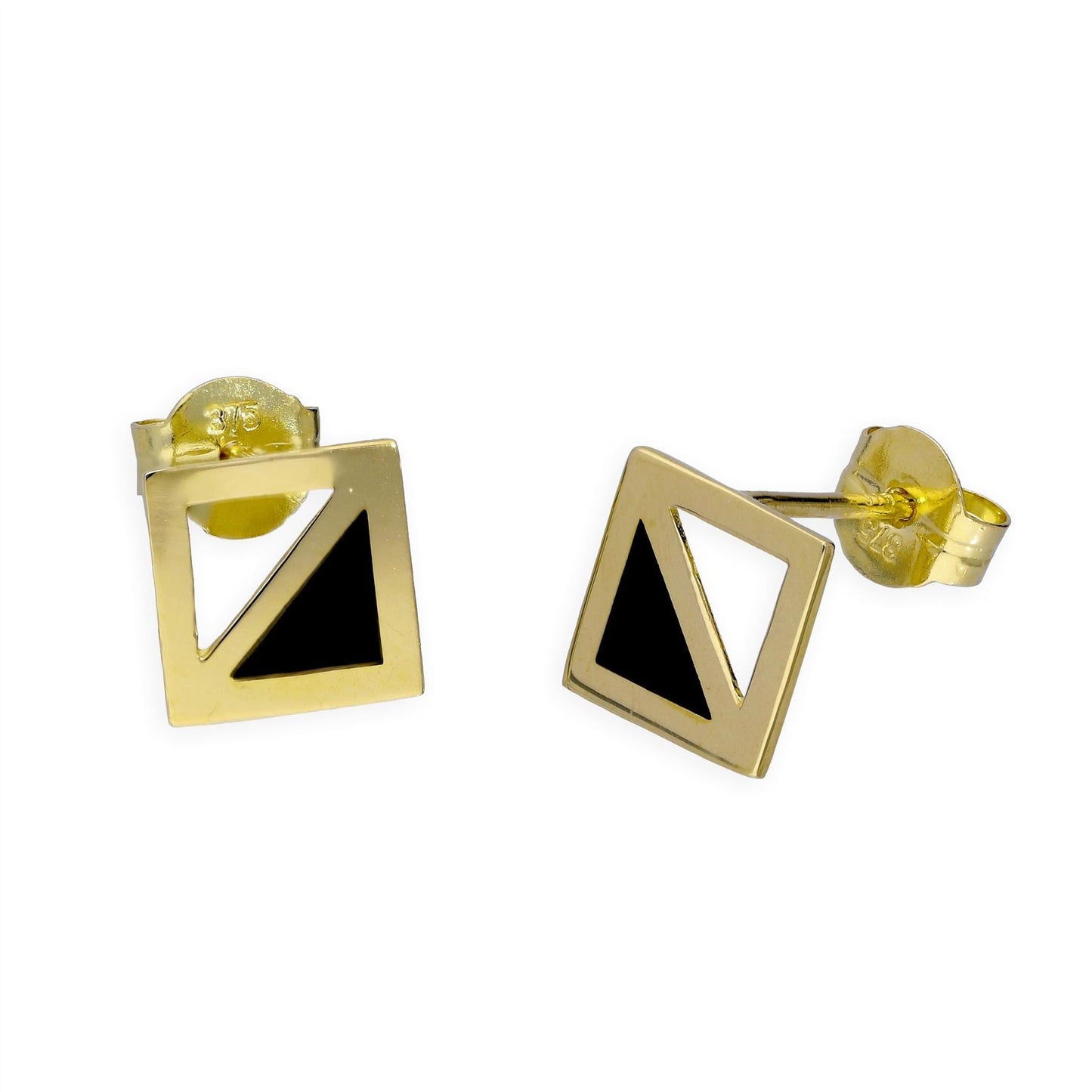 9ct Gold & Black Enamel Two Tone Square Stud Earrings