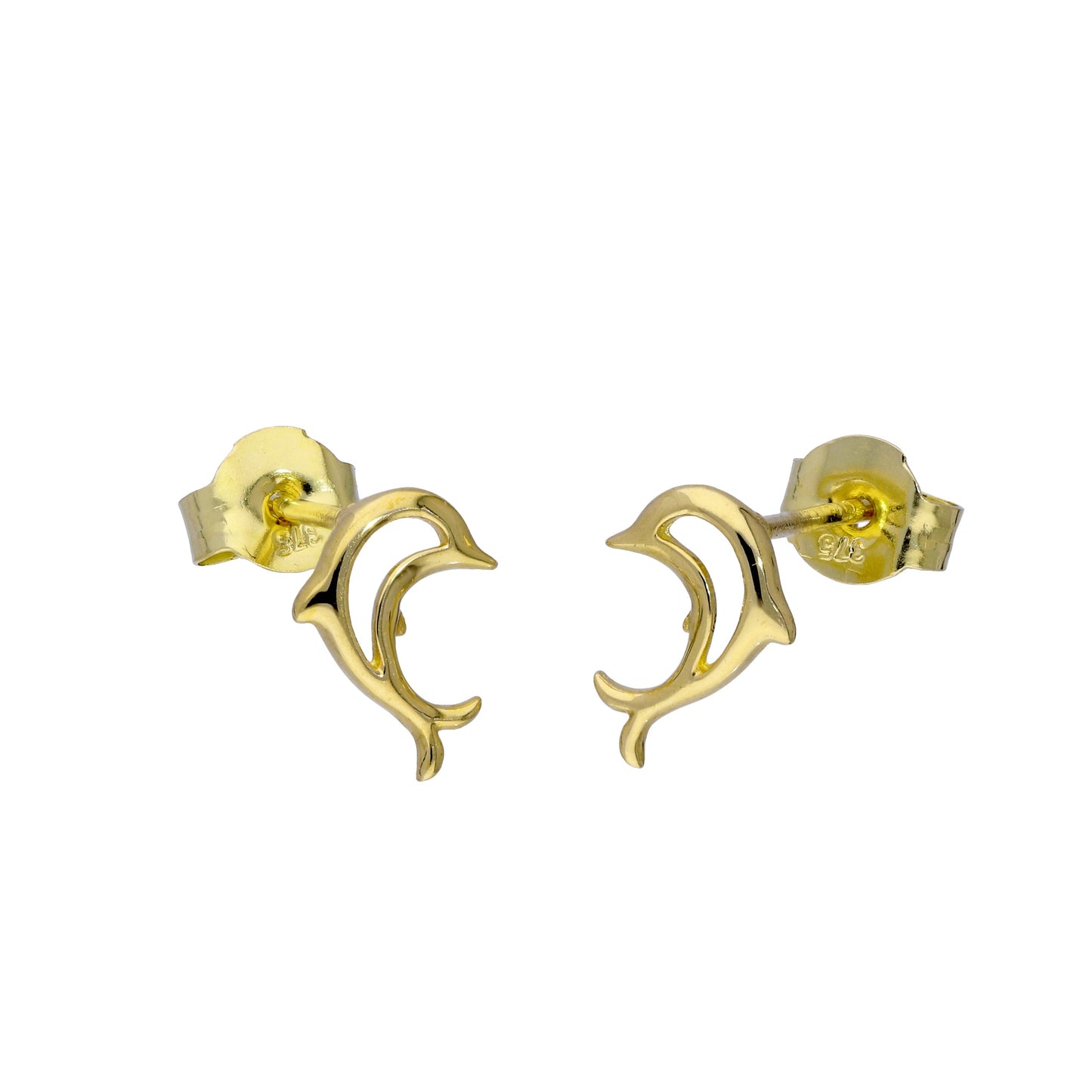 9ct Gold Open Jumping Dolphin Stud Earrings