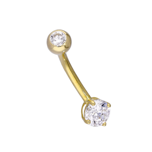 9ct Gold & 6mm Clear CZ Crystal 14Ga Belly Bar