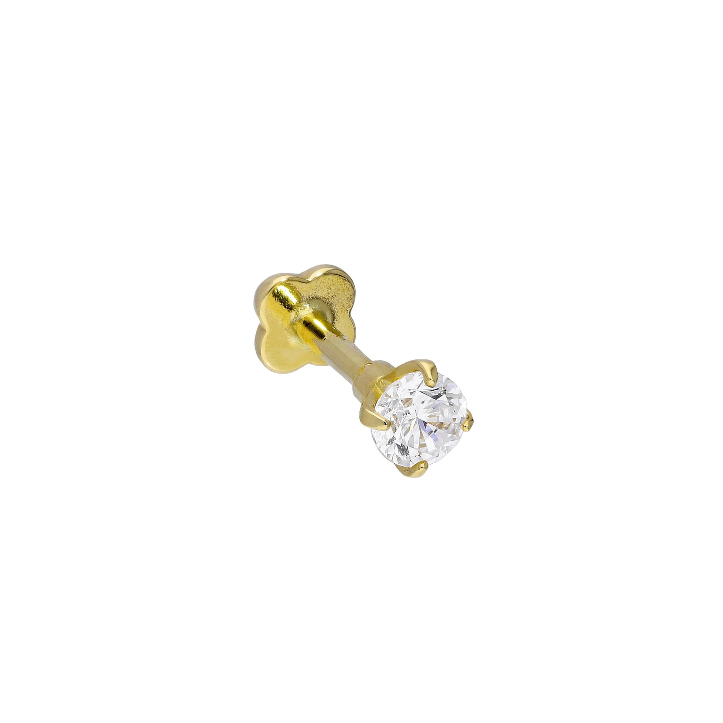 9ct Gold & Clear CZ Crystal 17Ga Labret