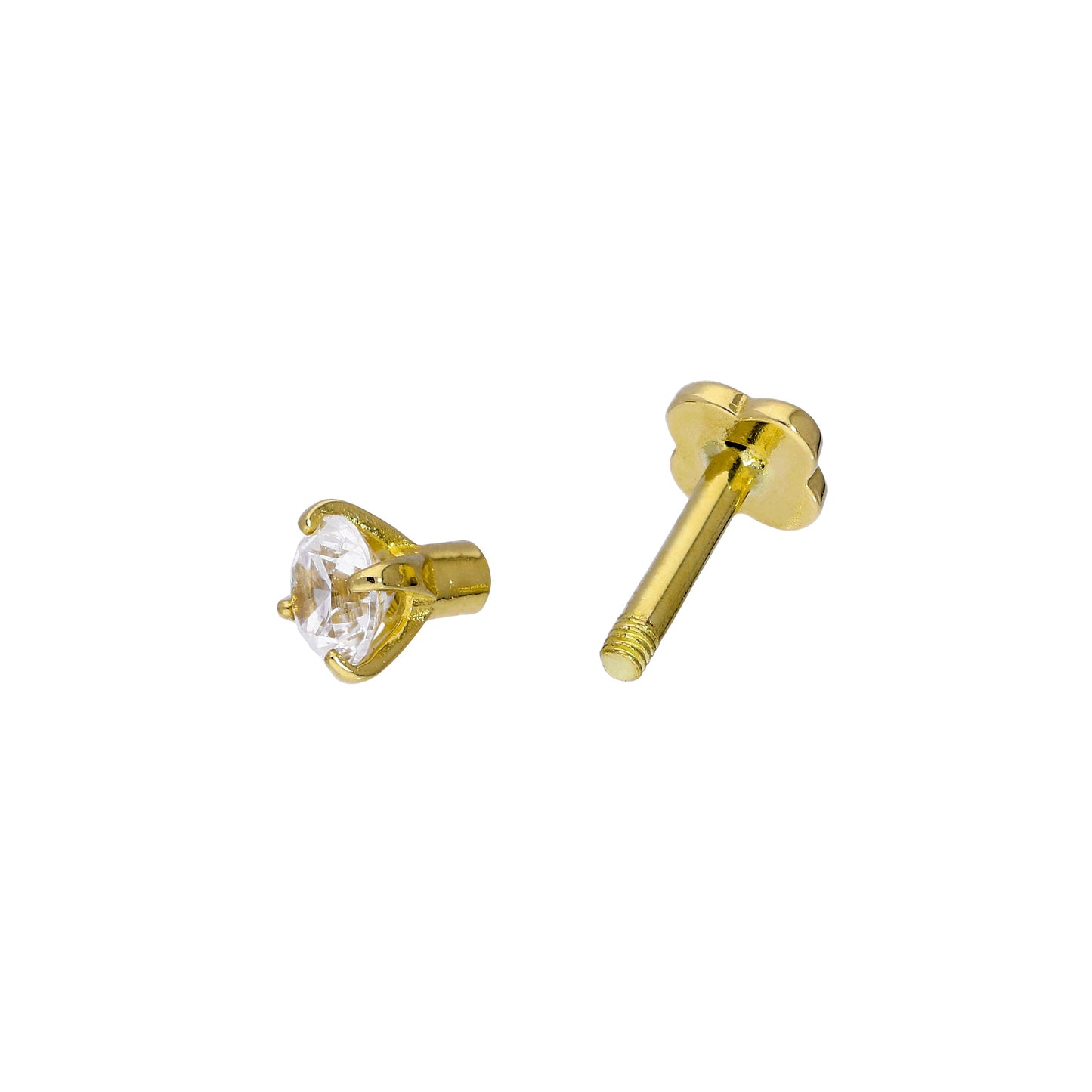 9ct Gold & Clear CZ Crystal 17Ga Labret