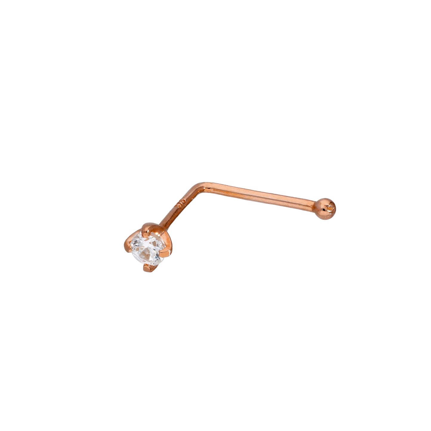 9ct Rose Gold & 2mm Clear CZ Crystal 23Ga Nose Stud