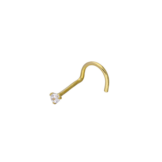 9ct Gold & Clear CZ Crystal 23Ga Nose Screw