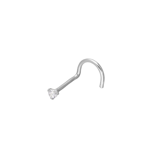 9ct White Gold & Clear CZ Crystal 23Ga Nose Screw