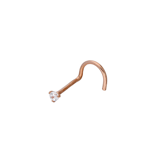 9ct Rose Gold & Clear CZ Crystal 23Ga Nose Screw