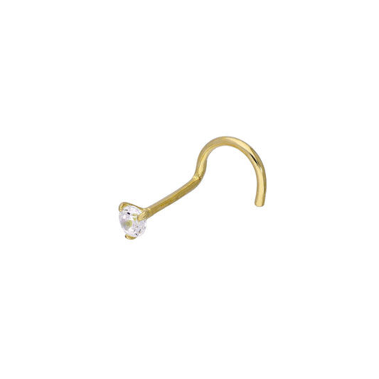 9ct Gold & Clear 2mm CZ Crystal 23Ga Nose Screw