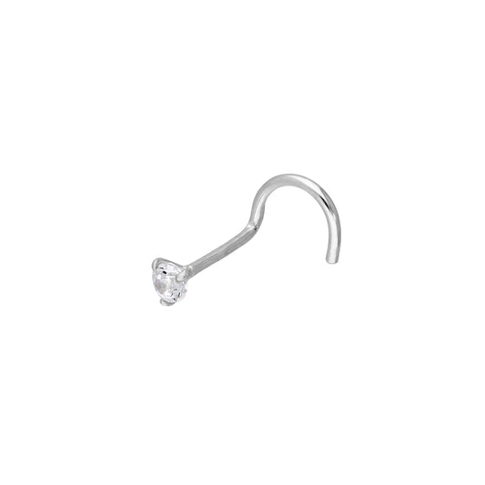 9ct White Gold & Clear 2mm CZ Crystal 23Ga Nose Screw