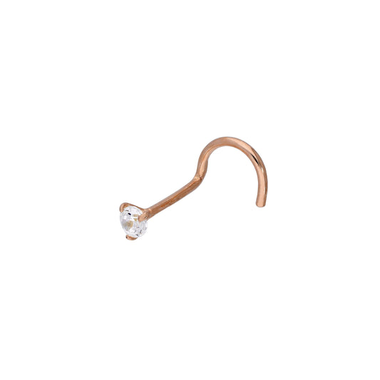 9ct Rose Gold & Clear 2mm CZ Crystal 23Ga Nose Screw