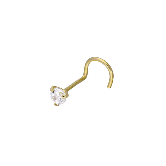 9ct Gold & Clear 3mm CZ Crystal 23Ga Nose Screw