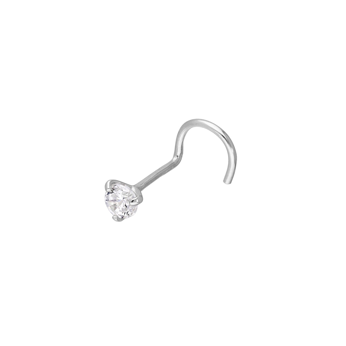 9ct White Gold & Clear 3mm CZ Crystal 23Ga Nose Screw