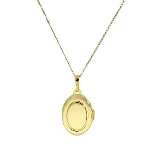 9ct Gold Engravable Oval Locket on Chain 16 - 20 Inches