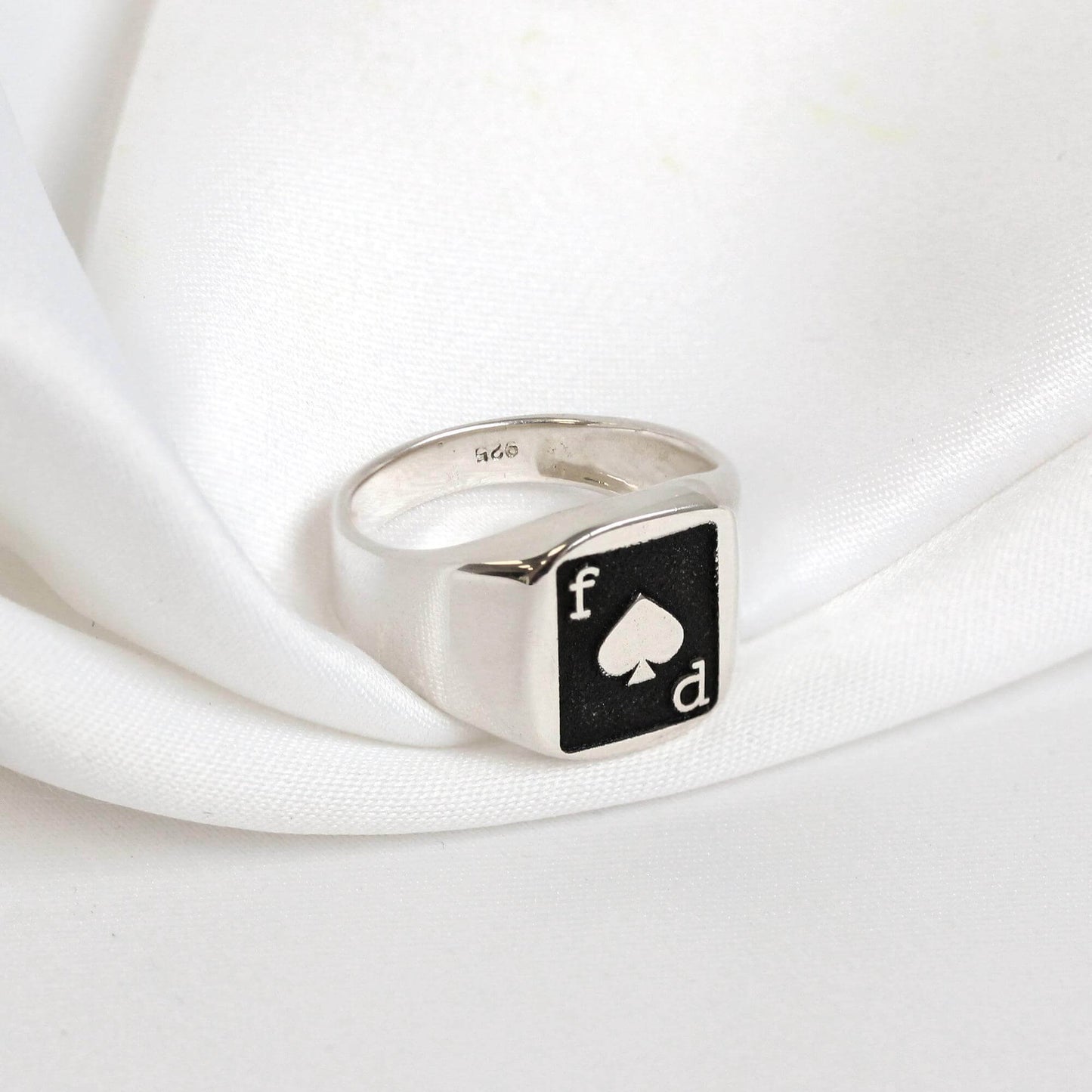 Personalised Sterling Silver Initials Playing Card Signet Ring