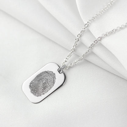 Sterling Silver Fingerprint Dog Tag Necklace