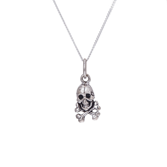 Tiny Sterling Silver Skull & Crossbones Necklace