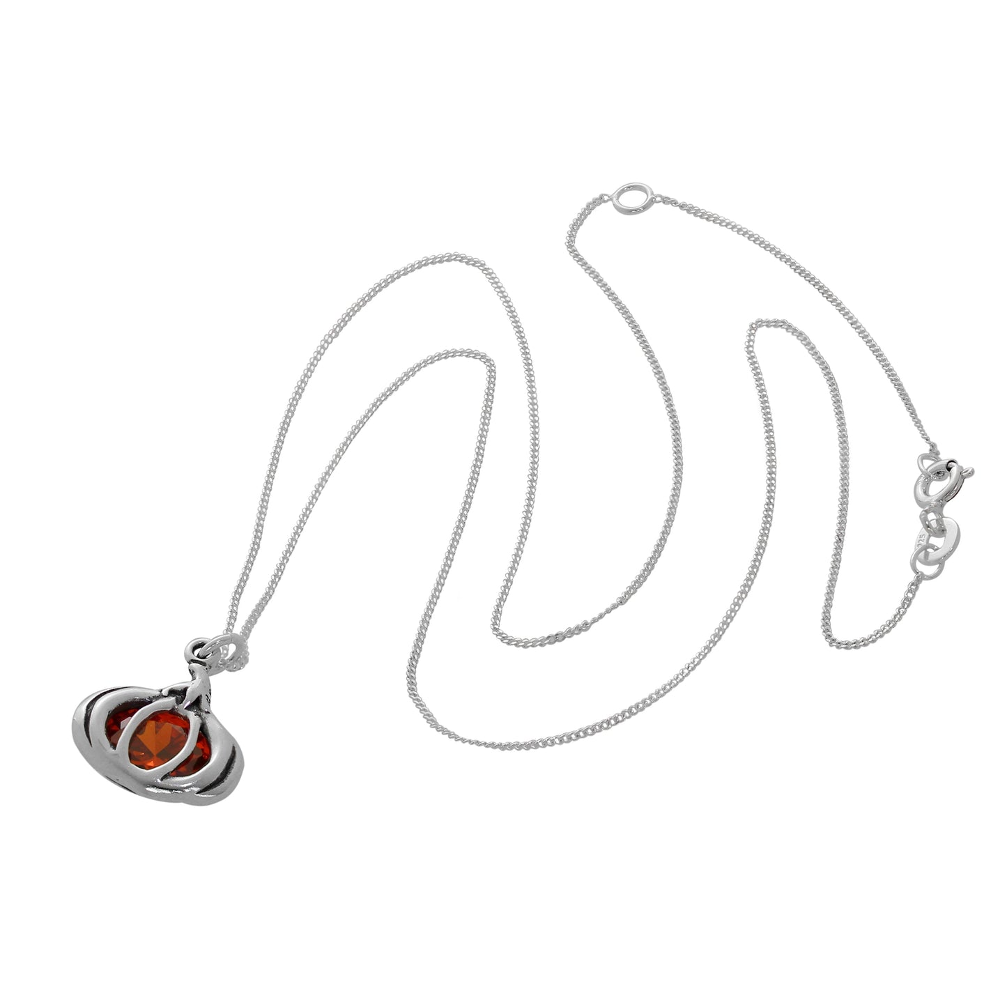 Sterling Silver Crystal Pumpkin Necklace