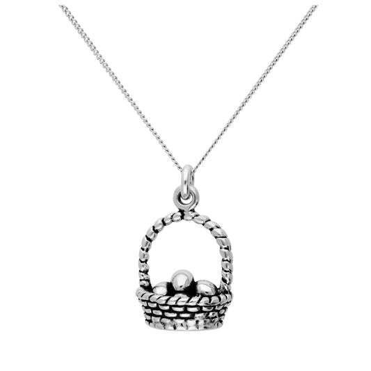 Sterling Silver Eggs in Basket Pendant on 16+2 Inches Diamond Cut Chain