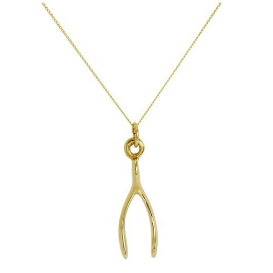 9ct Gold Wishbone Necklace - 18 Inch Chain