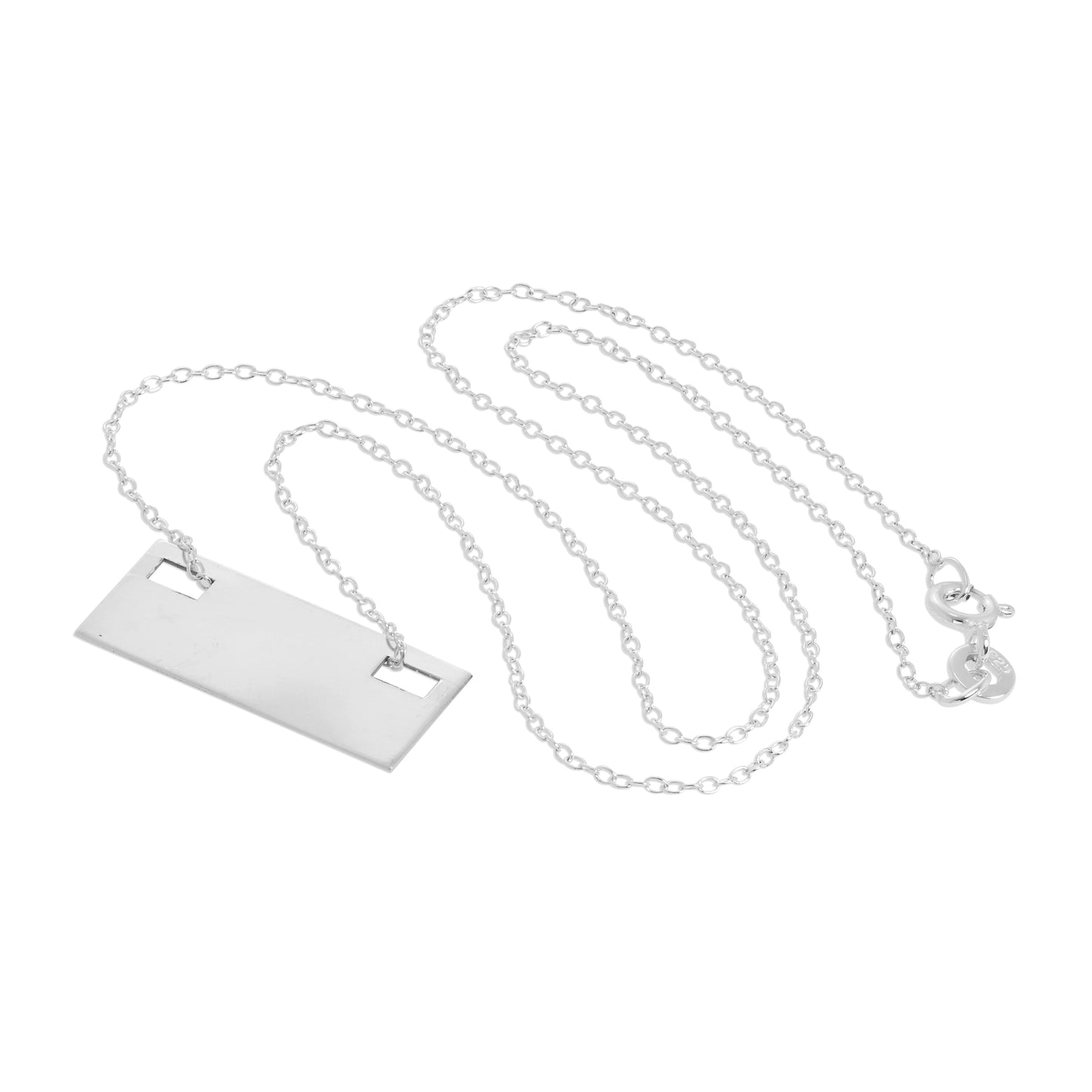 Sterling Silver Engravable Flat Rectangle Pendant Necklace 14 - 22 Inches