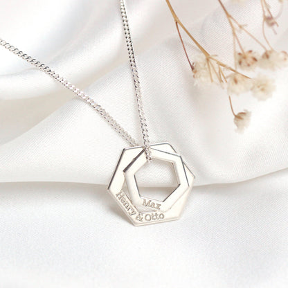 Personalised Sterling Silver Family Name Hexagon Necklace