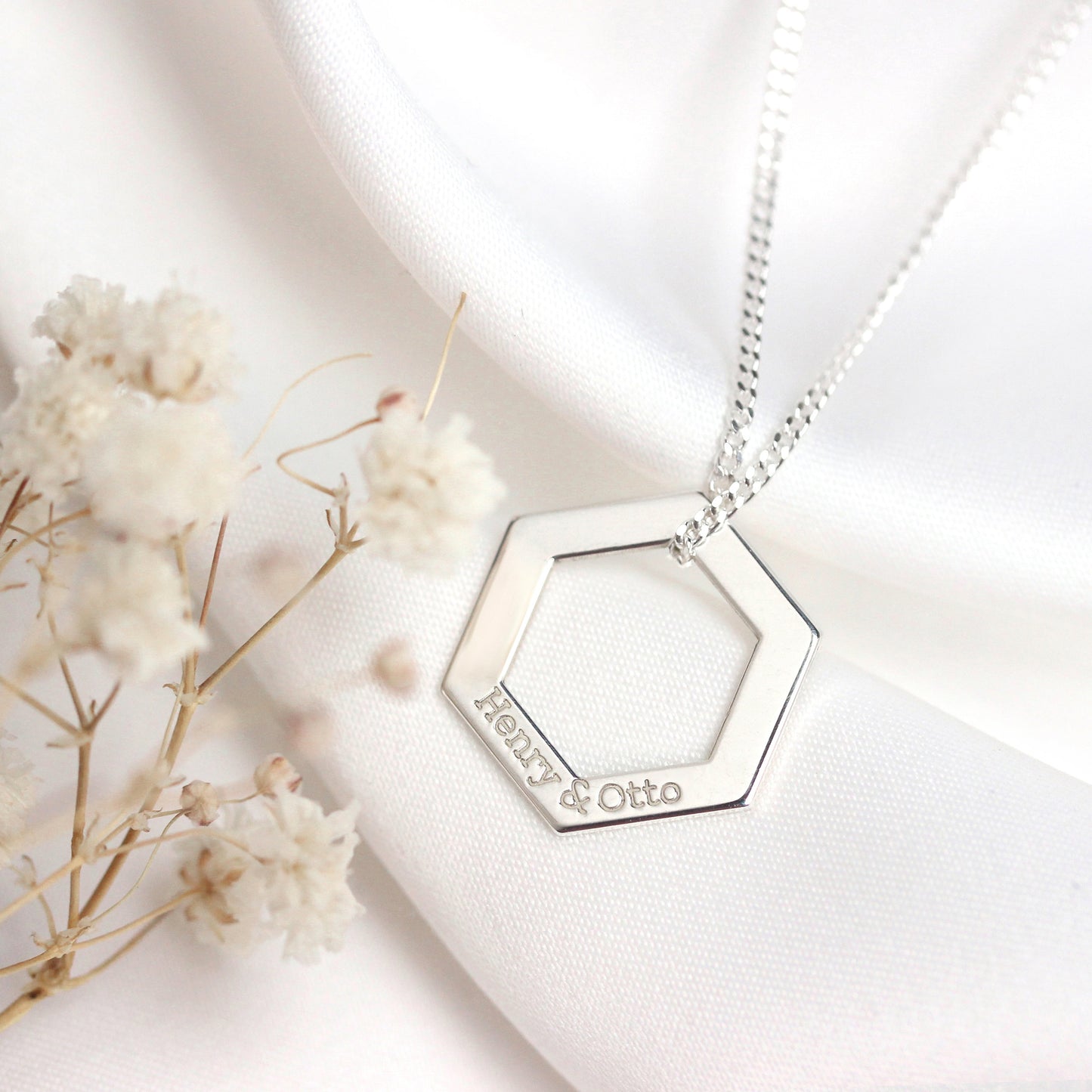 Personalised Sterling Silver Family Name Hexagon Necklace