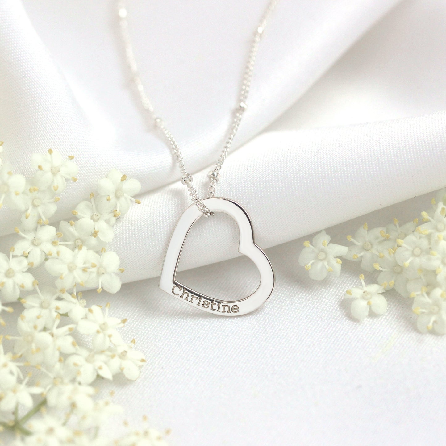 Personalised Sterling Silver Name Open Heart Necklace