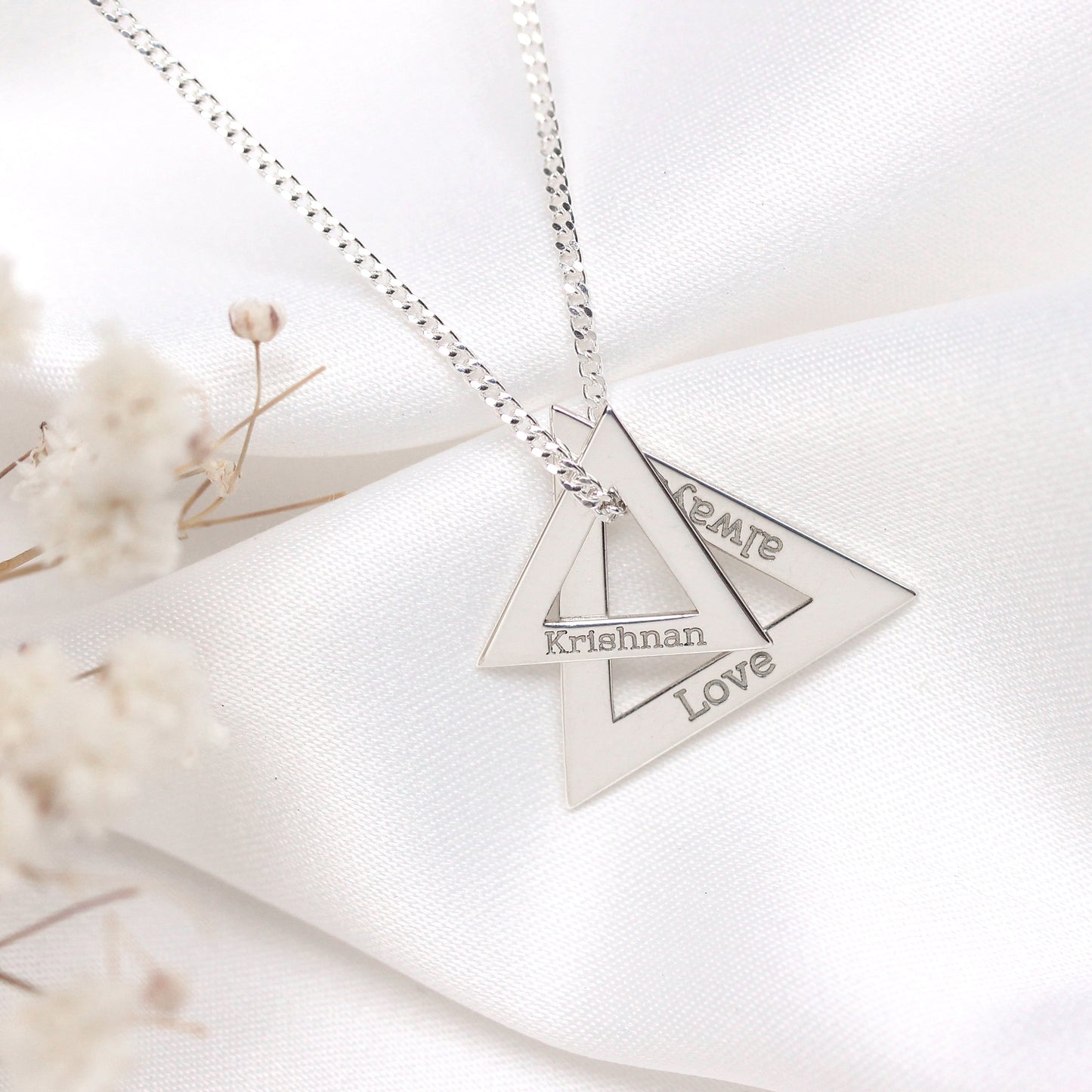 Personalised Sterling Silver Family Name Triangle Necklace