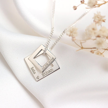 Personalised Sterling Silver Family Name Square Necklace