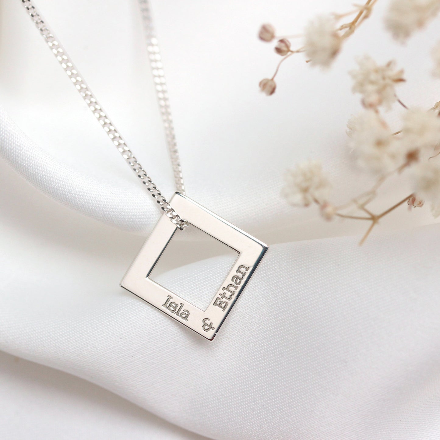 Personalised Sterling Silver Family Name Square Necklace