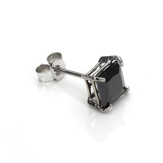 9ct White Gold Black CZ 5mm Square Mens Stud Single Earring