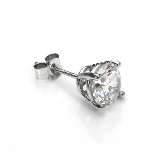 9ct White Gold Clear CZ 5mm Round Mens Stud Single Earring